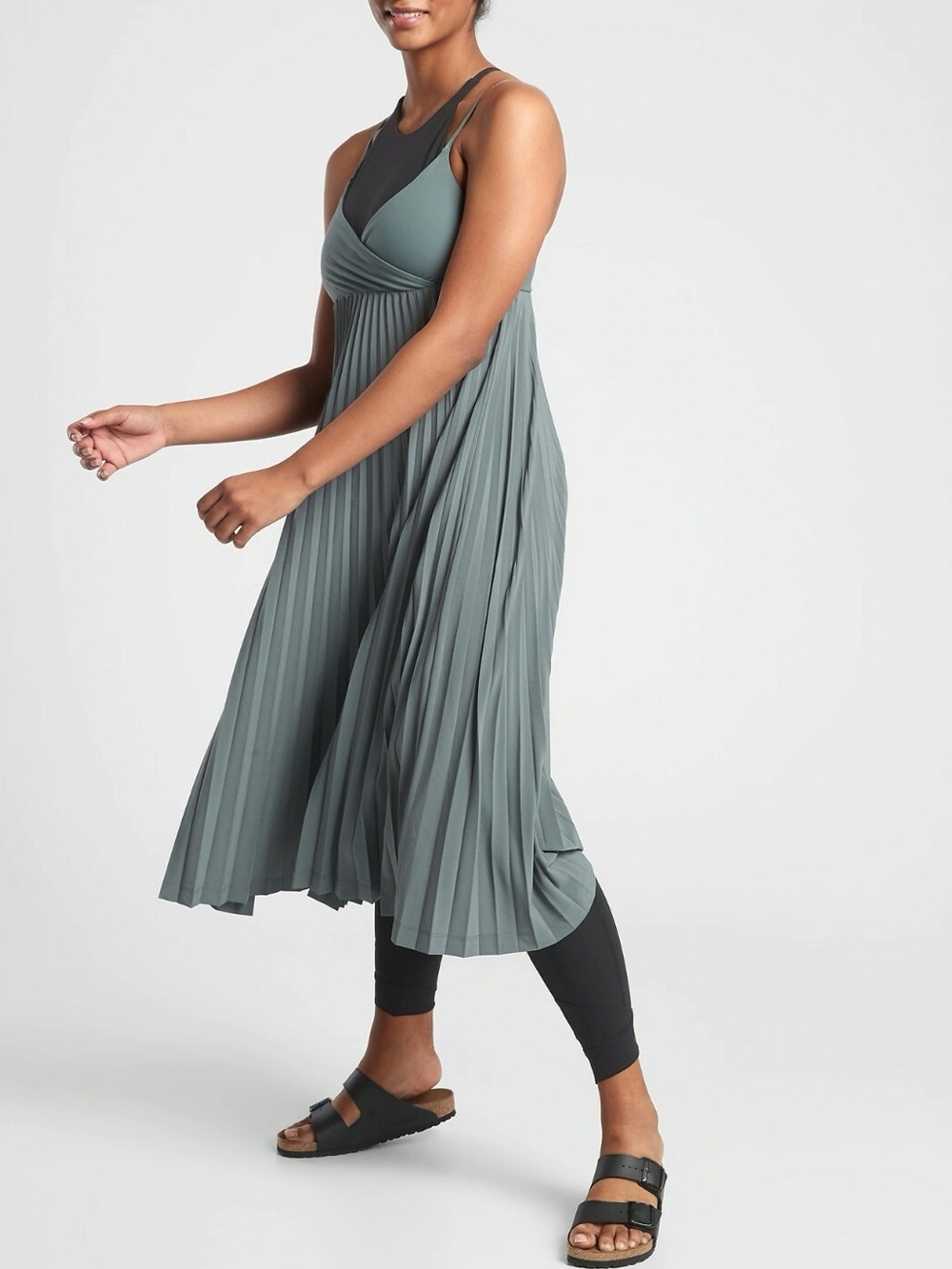 Athleta Pirouette Sleeveless Athletic Pleated Fan Dress Metropolis Grey 3X
